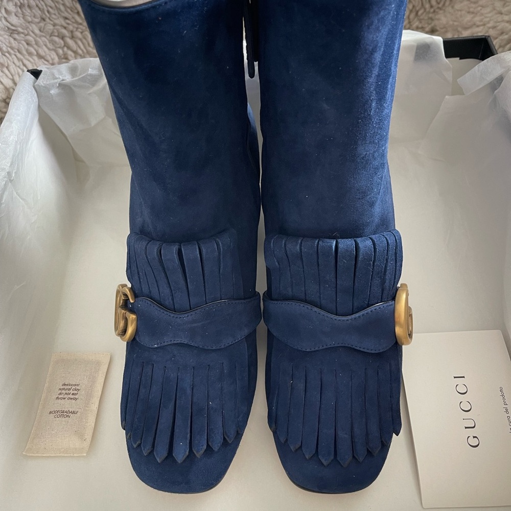 Gucci Scamosciato GG Marmont Fringe Ankle Boot